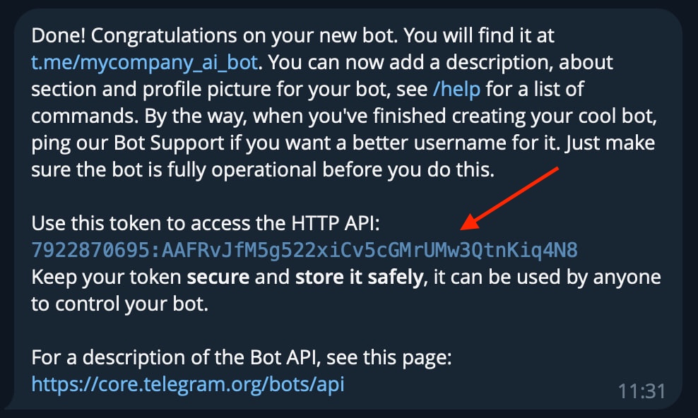 Скриншот раздела "Telegram"